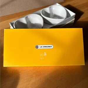 Le Creuset Ramequin d'Amour New in Yellow Box Set of 2 White Heart Ramekins